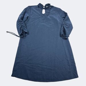 Everly Womens Choker Shift Dress Blue 3/4 Sleeve Casual V-Neck Pullover SMALL